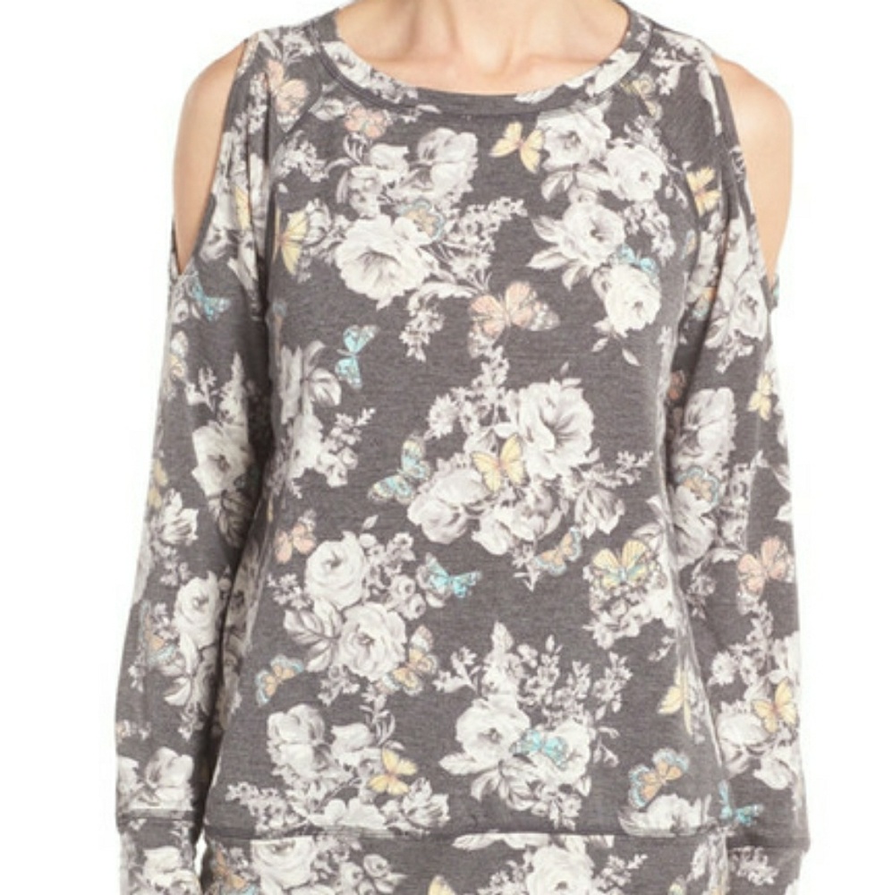 Bobeau Cold Shoulder Butterfly Floral Top